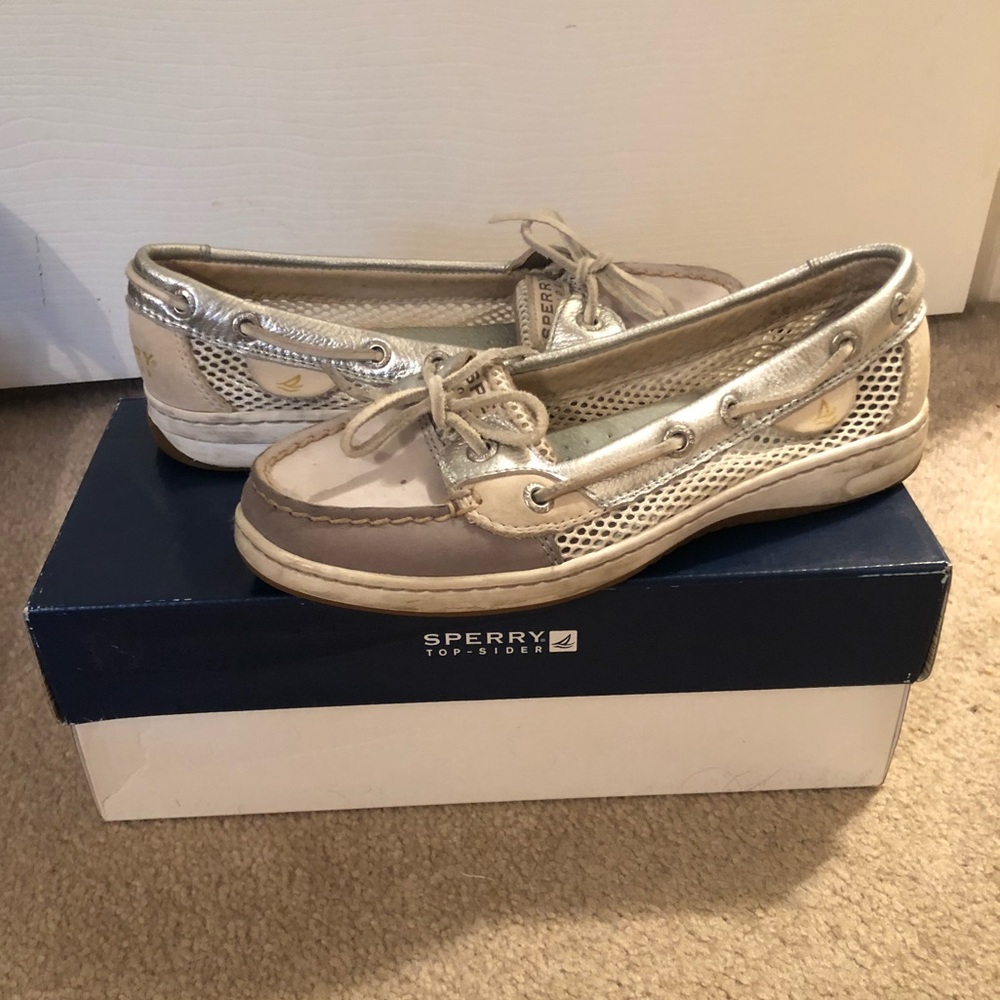 Gray open mesh topsider SPERRY shoe.